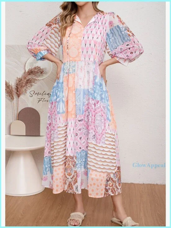 Boho Floral Maxi Dress with Pockets, Lightweight Polyester, Size M - Picture 7 of 7